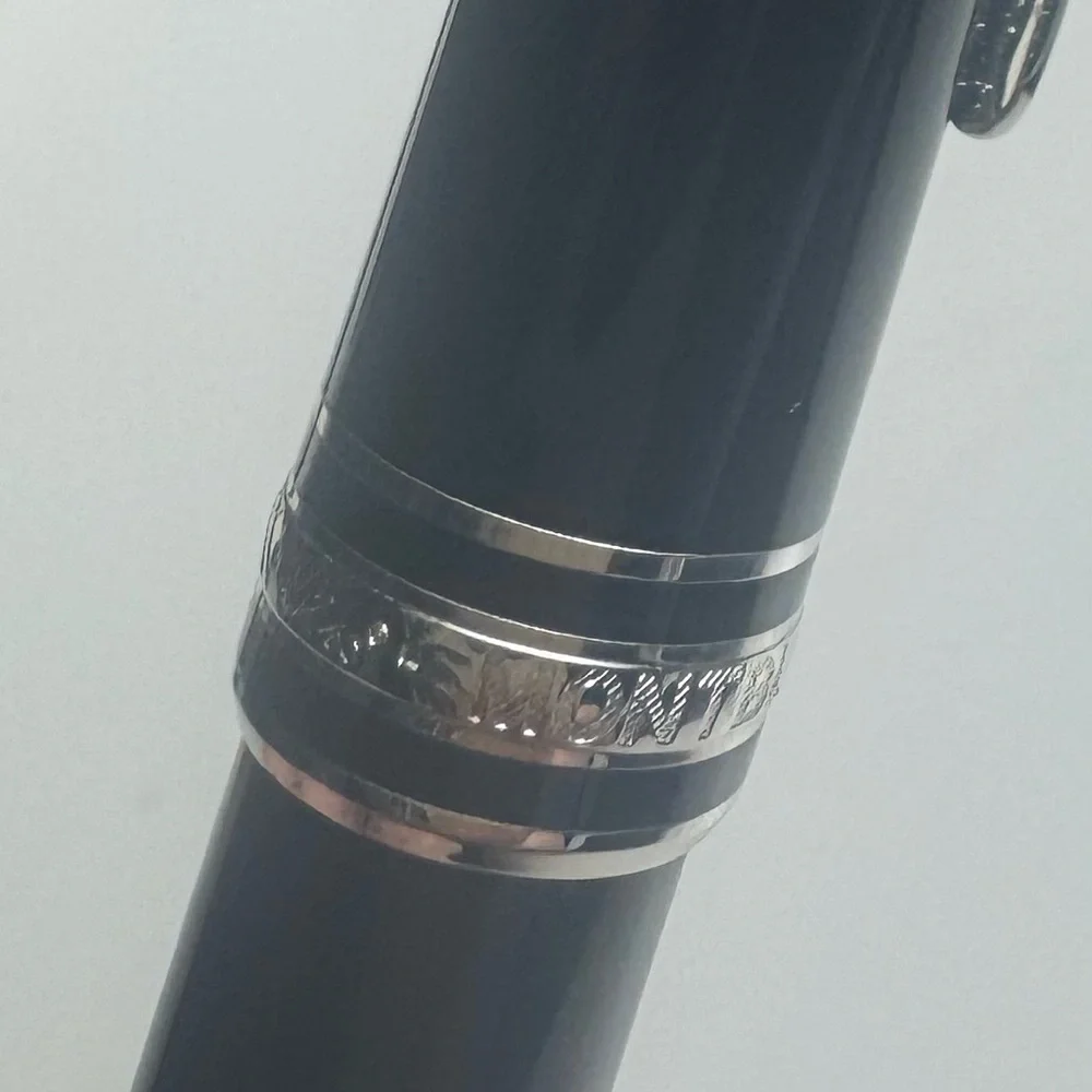 Mont Blanc Black Textured Leather Pencil Case with Black Ballpoint Pen